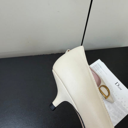 DIOR 26S POINTED-TOE HIGH HEELS 35MM IN CREAM WHITE CALFSKIN GOLD HARDWARE