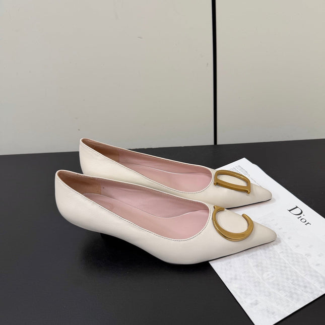 DIOR 26S POINTED-TOE HIGH HEELS 35MM IN CREAM WHITE CALFSKIN GOLD HARDWARE