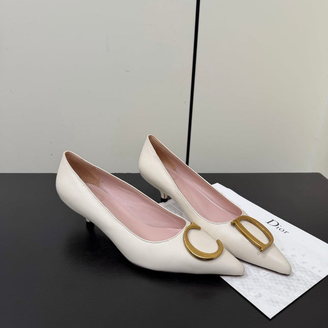 DIOR 26S POINTED-TOE HIGH HEELS 35MM IN CREAM WHITE CALFSKIN GOLD HARDWARE