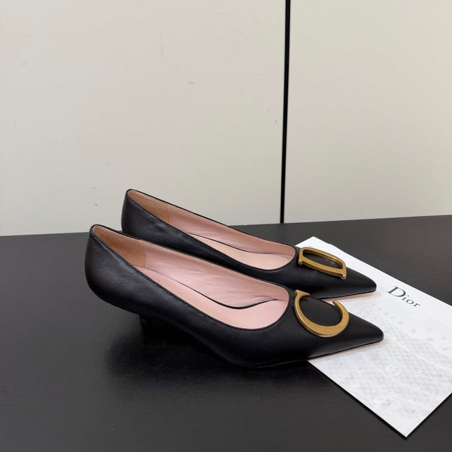 DIOR 26S POINTED-TOE HIGH HEELS 35MM IN BLACK CALFSKIN GOLD HARDWARE