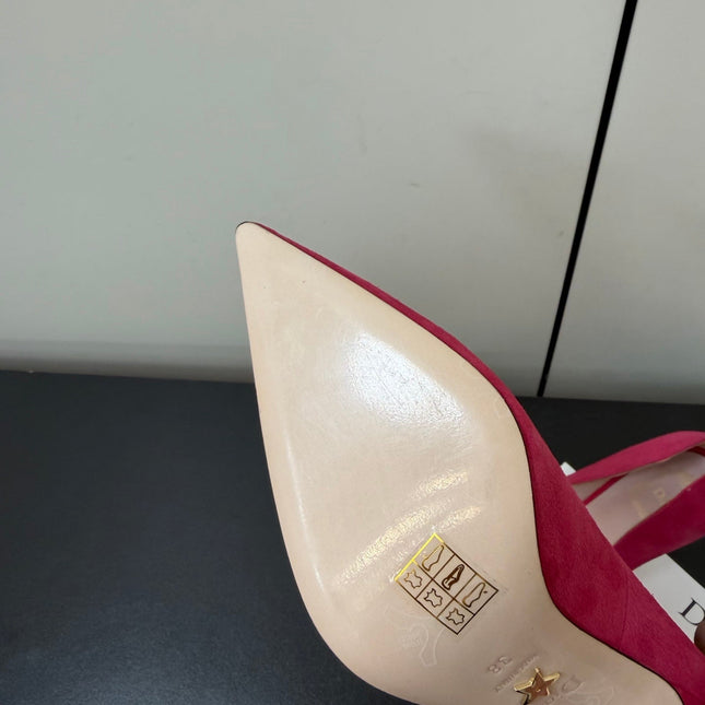 DIOR 26S POINTED-TOE HIGH HEELS 70MM IN RASPBERRY RED SUEDE GOLD HARDWARE