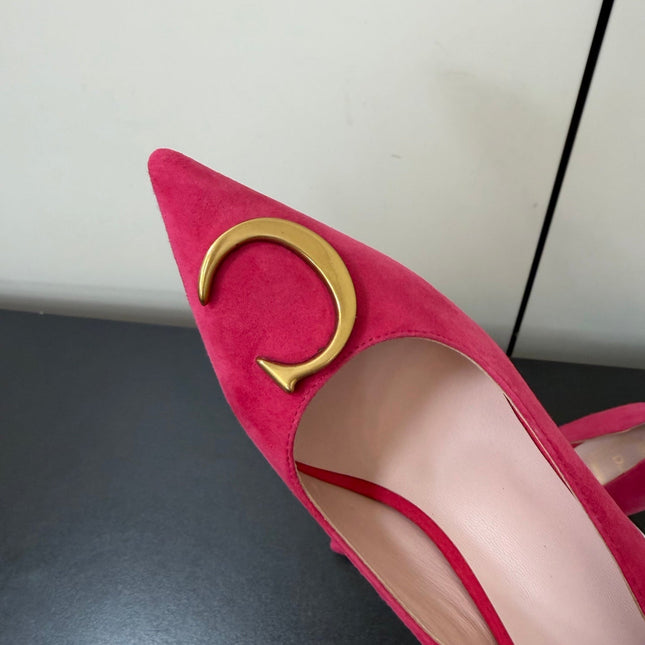 DIOR 26S POINTED-TOE HIGH HEELS 70MM IN RASPBERRY RED SUEDE GOLD HARDWARE