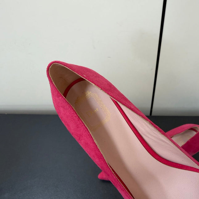 DIOR 26S POINTED-TOE HIGH HEELS 70MM IN RASPBERRY RED SUEDE GOLD HARDWARE