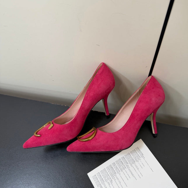 DIOR 26S POINTED-TOE HIGH HEELS 70MM IN RASPBERRY RED SUEDE GOLD HARDWARE