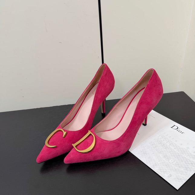 DIOR 26S POINTED-TOE HIGH HEELS 70MM IN RASPBERRY RED SUEDE GOLD HARDWARE
