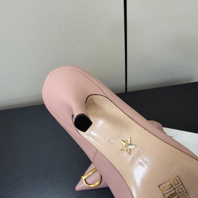 DIOR 26S POINTED-TOE HIGH HEELS 70MM IN PINK CALFSKIN GOLD HARDWARE