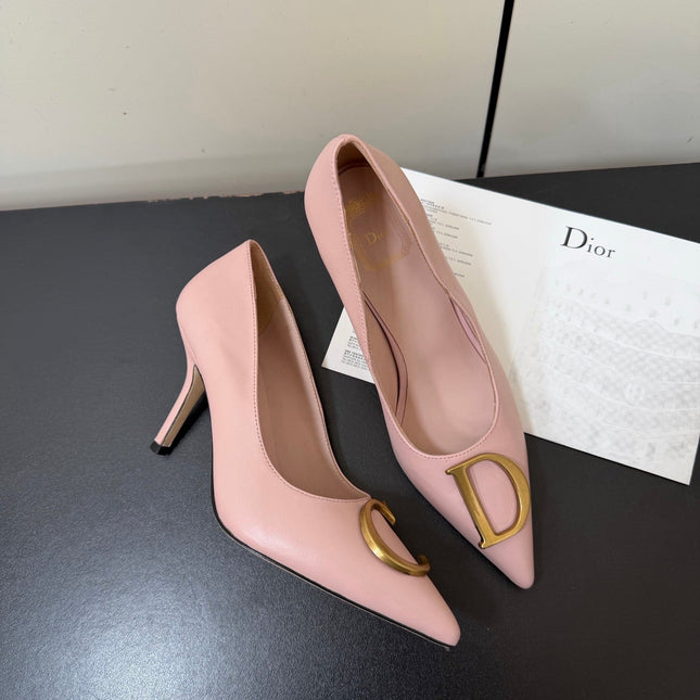 DIOR 26S POINTED-TOE HIGH HEELS 70MM IN PINK CALFSKIN GOLD HARDWARE