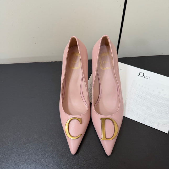 DIOR 26S POINTED-TOE HIGH HEELS 70MM IN PINK CALFSKIN GOLD HARDWARE