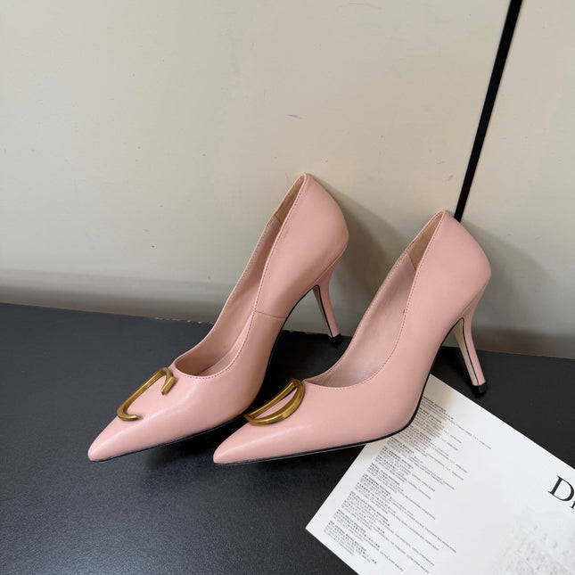 DIOR 26S POINTED-TOE HIGH HEELS 70MM IN PINK CALFSKIN GOLD HARDWARE