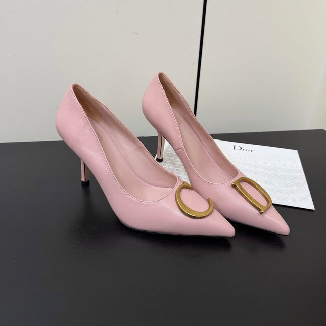 DIOR 26S POINTED-TOE HIGH HEELS 70MM IN PINK CALFSKIN GOLD HARDWARE