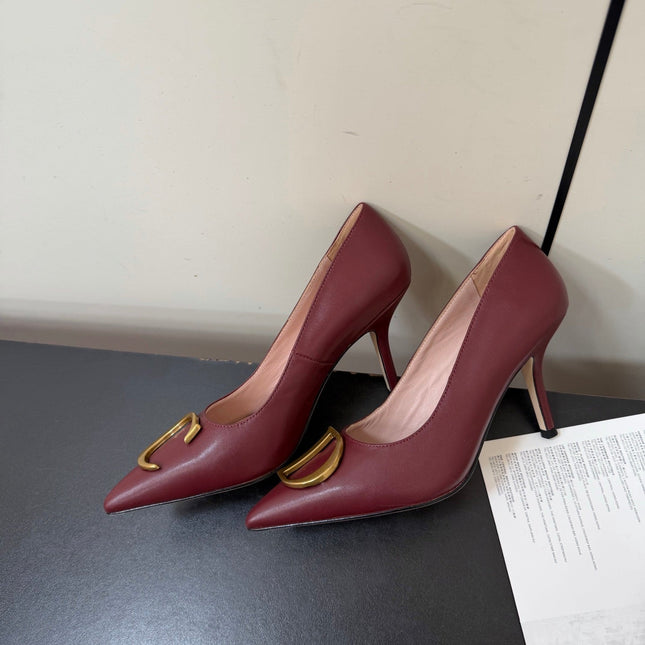 DIOR 26S POINTED-TOE HIGH HEELS 70MM IN DARK RED CALFSKIN GOLD HARDWARE