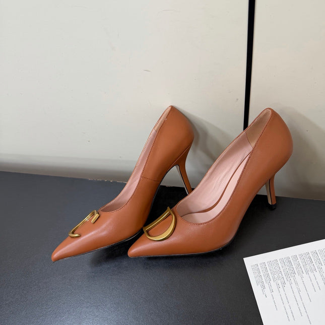 DIOR 26S POINTED-TOE HIGH HEELS 70MM IN RUST BROWN CALFSKIN GOLD HARDWARE