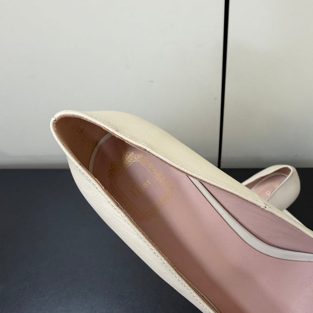 DIOR 26S POINTED-TOE HIGH HEELS 70MM IN CREAM WHITE CALFSKIN GOLD HARDWARE