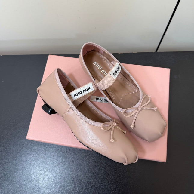 MIUMIU 26S FAIRY BALLET FLATS IN DARK NUDE CALFSKIN