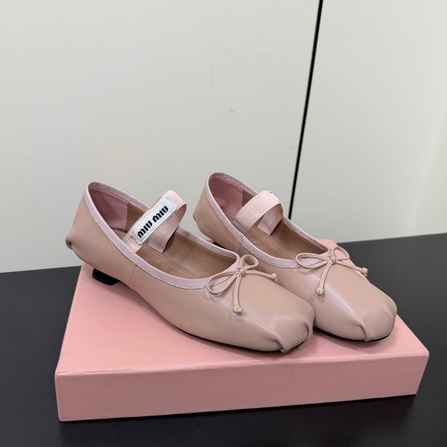 MIUMIU 26S FAIRY BALLET FLATS IN DARK NUDE CALFSKIN