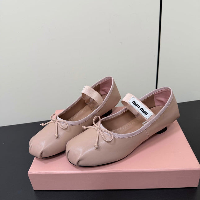MIUMIU 26S FAIRY BALLET FLATS IN DARK NUDE CALFSKIN