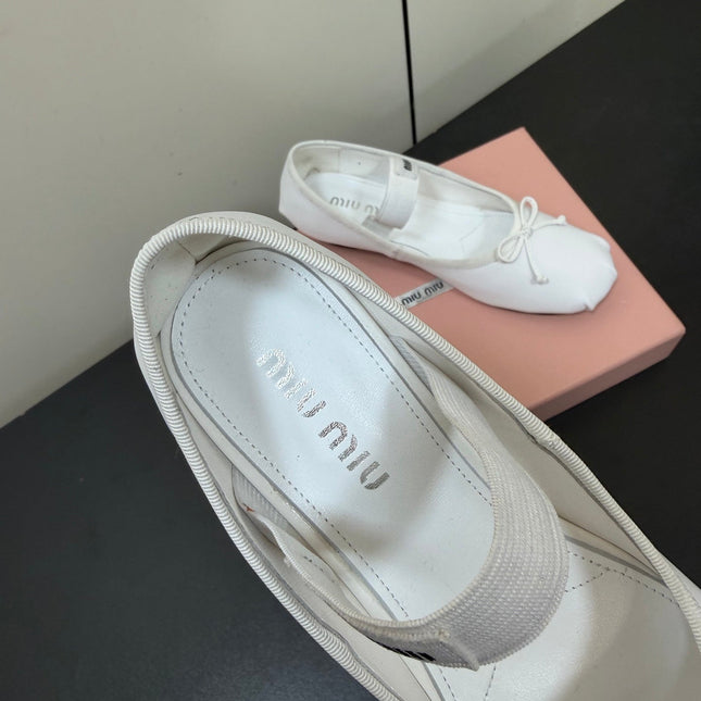 MIUMIU 26S FAIRY BALLET FLATS IN WHITE CALFSKIN