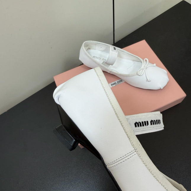 MIUMIU 26S FAIRY BALLET FLATS IN WHITE CALFSKIN
