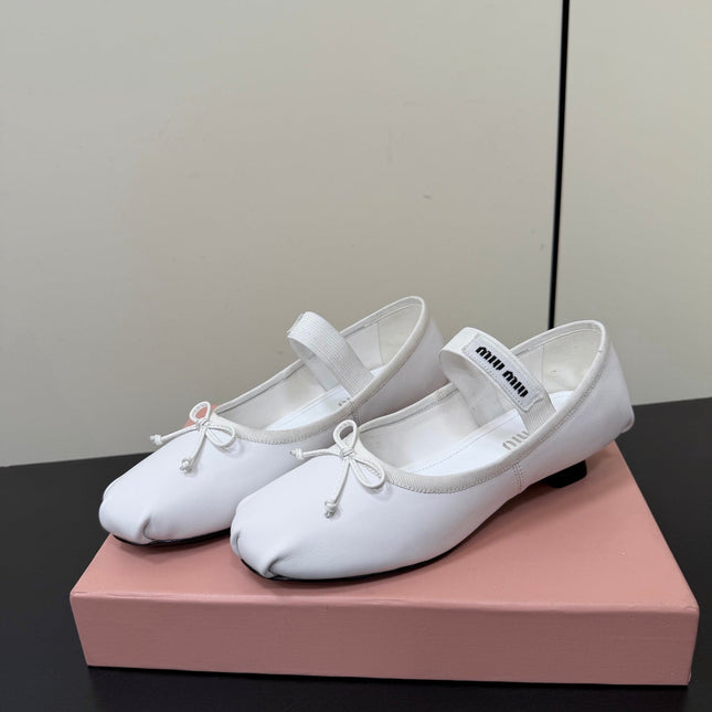 MIUMIU 26S FAIRY BALLET FLATS IN WHITE CALFSKIN