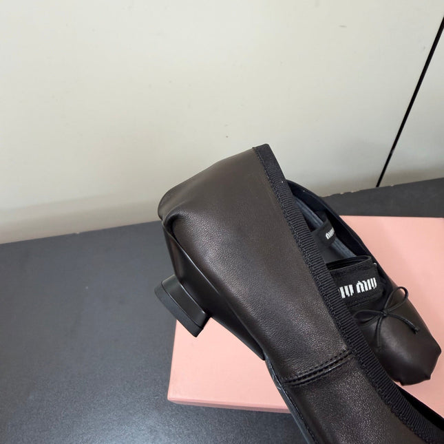 MIUMIU 26S FAIRY BALLET FLATS IN BLACK CALFSKIN