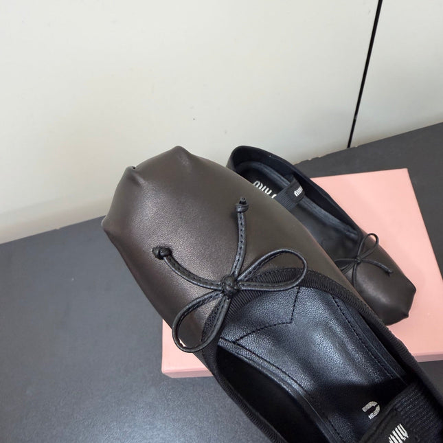 MIUMIU 26S FAIRY BALLET FLATS IN BLACK CALFSKIN