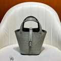 HM 25S PICOTIN LOCK 14 CM IN GREY OSTRICH WITH SILVER HARDWARE