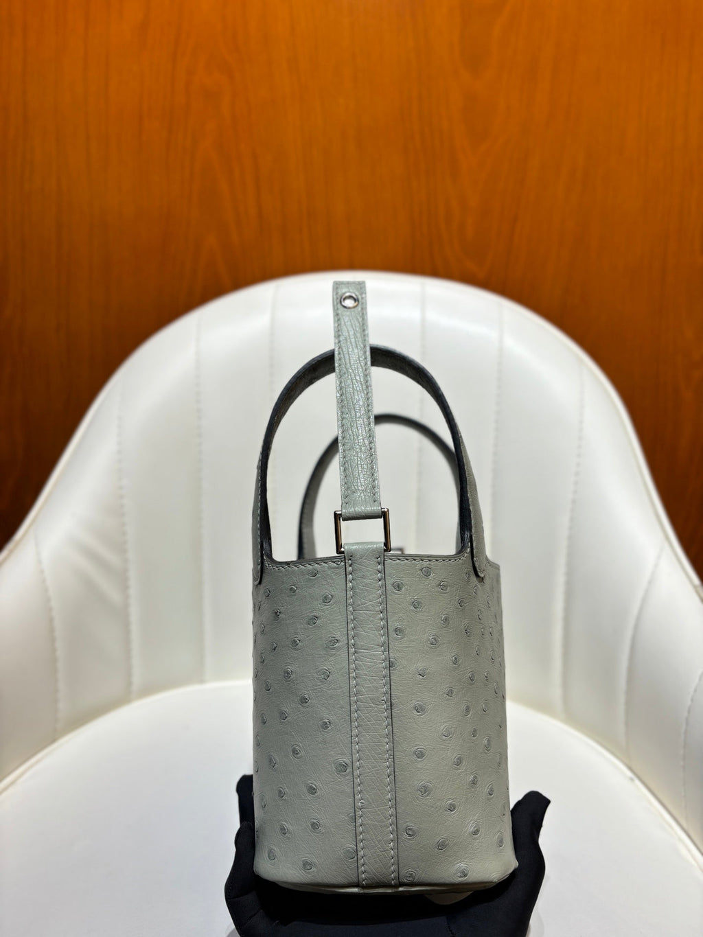HM 25S PICOTIN LOCK 14 CM IN GREY OSTRICH WITH SILVER HARDWARE