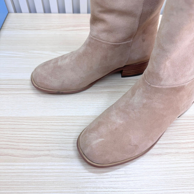 PRADA 25S LOW-CUT BOOTS IN LIGHT CARAMEL BROWN SUEDE