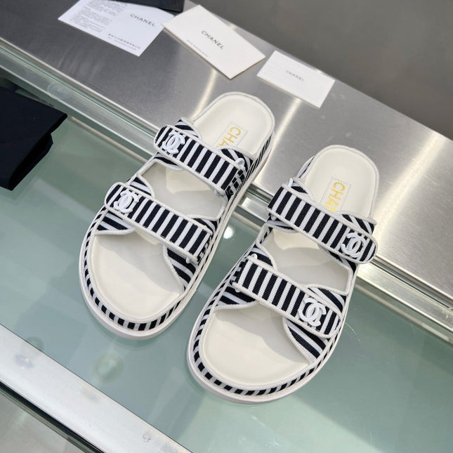 Women's Stripes Casual  Flat Sandals Black White