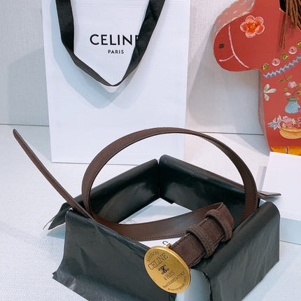 CELINE 26S BELT 25 MM IN DARK BROWN SUEDE 653080