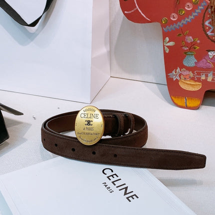 CELINE 26S BELT 25 MM IN DARK BROWN SUEDE 653080