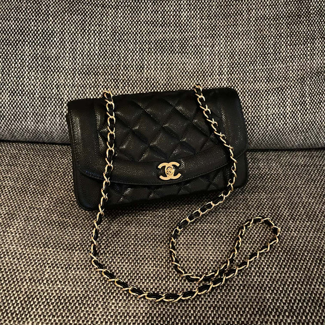 CHANEL 26S FLAP SHOULDER BAG 22 IN BLACK CAVIAR CALFSKIN GOLD HARDWARE