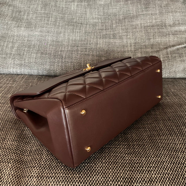 CHANEL 26S LARGE CC LOGO FLAP SHOULDER BAG 33 IN DARK BROWN LAMBSKIN GOLD HARDWARE