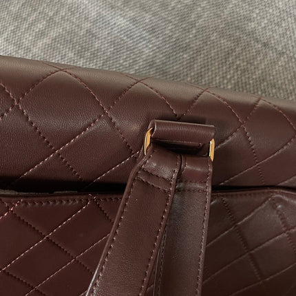 CHANEL 26S QUILTED FLAP BACKPACK 28 IN BURGUNDY RED LAMBSKIN GOLD HARDWARE