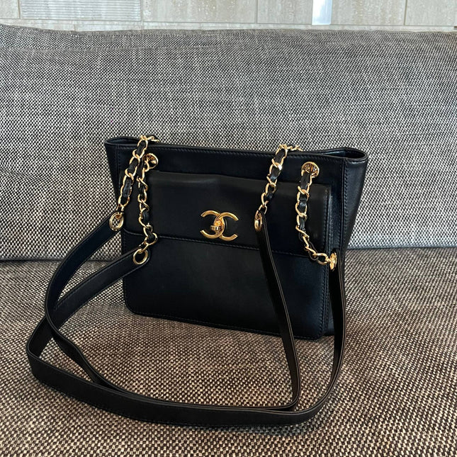 CHANEL 26S FLAP SHOULDER BAG 26 IN BLACK LAMBSKIN GOLD HARDWARE