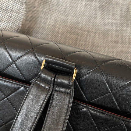 CHANEL 26S QUILTED FLAP BACKPACK 28 IN BLACK LAMBSKIN GOLD HARDWARE