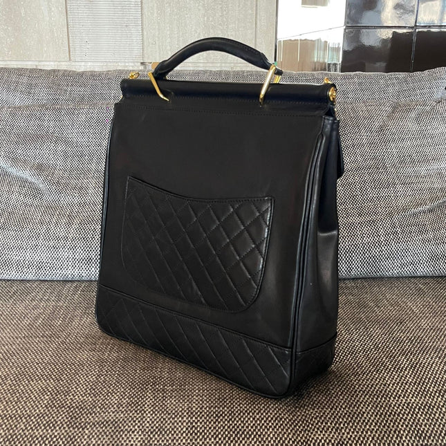 CHANEL 26S TOP HANDLE SHOPPING BAG 34 IN BLACK LAMBSKIN GOLD HARDWARE