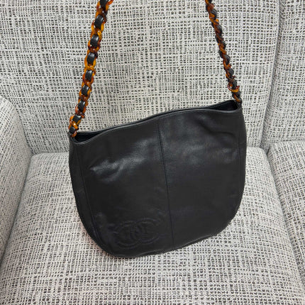 CHANEL 26S LARGE HOBO BAG 33 IN BLACK LAMBSKIN TORTOISE RESIN CHAIN