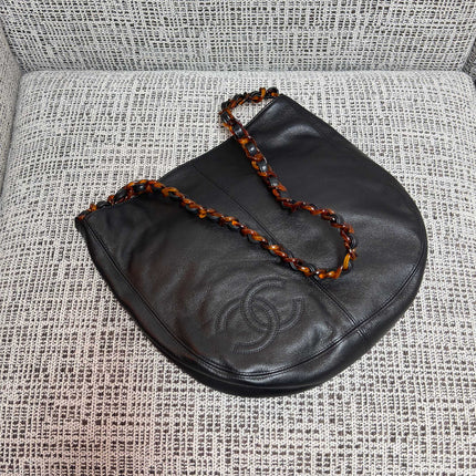 CHANEL 26S LARGE HOBO BAG 33 IN BLACK LAMBSKIN TORTOISE RESIN CHAIN