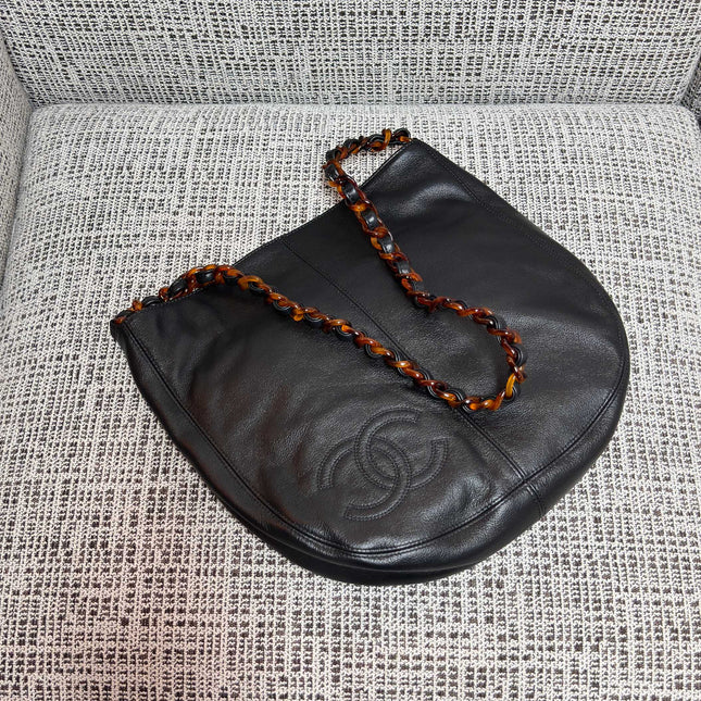 CHANEL 26S LARGE HOBO BAG 33 IN BLACK LAMBSKIN TORTOISE RESIN CHAIN