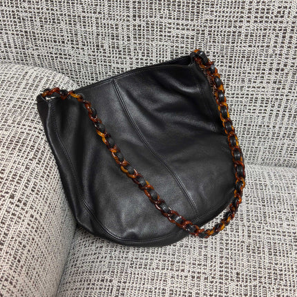 CHANEL 26S LARGE HOBO BAG 33 IN BLACK LAMBSKIN TORTOISE RESIN CHAIN