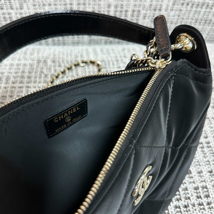 CHANEL 26S STAR CHARM HALF MOON SHOULDER BAG 20 IN BLACK SATIN GOLD HARDWARE