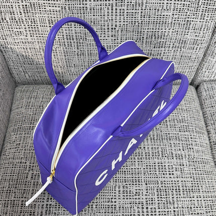 CHANEL 26S BOWLING BAG LARGE 46 IN BLUE PURPLE AND WHITE CALFSKIN GOLD HARDWARE