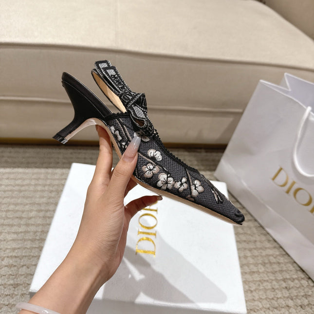 SLINGBACK J'ADIOR BLOSSOM FLORAL 65MM BLACK LACE