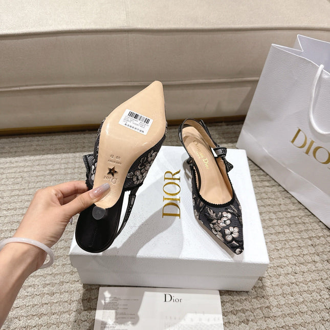 SLINGBACK J'ADIOR BLOSSOM FLORAL 65MM BLACK LACE