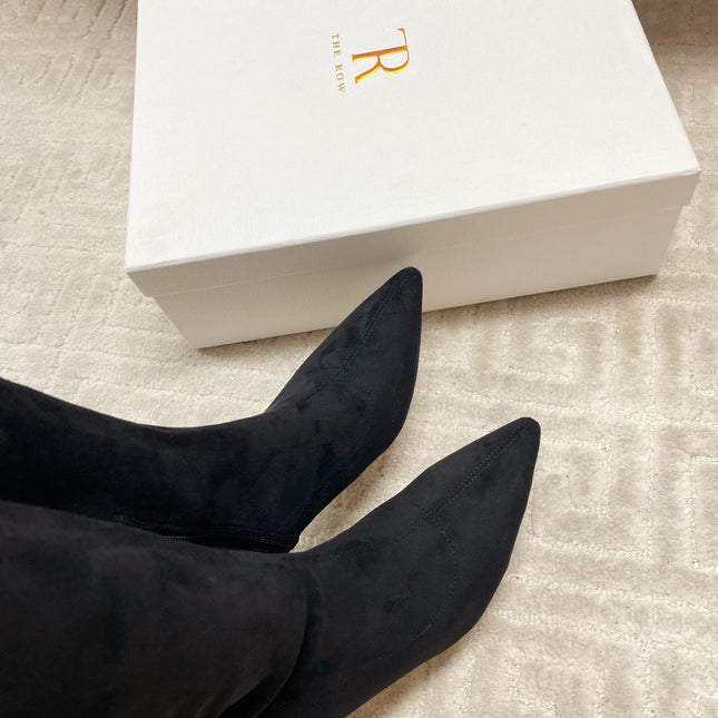 THE ROW HIGH BOOTS 85MM IN BLACK SUEDE