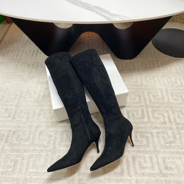 THE ROW HIGH BOOTS 85MM IN BLACK SUEDE