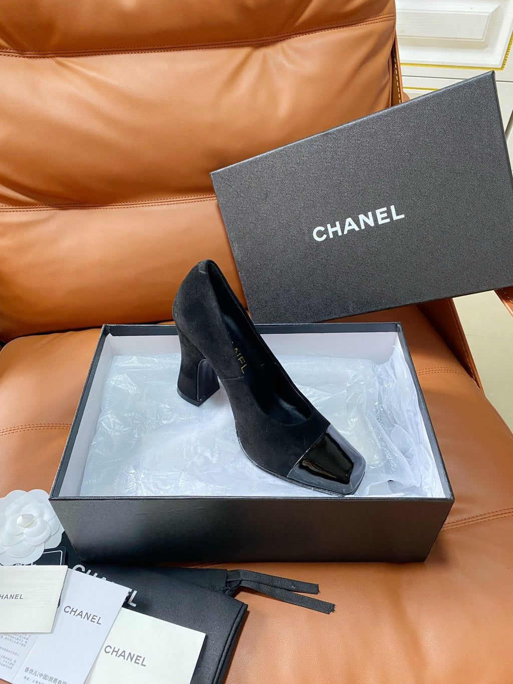 CHANEL 26S HIGH-HEEL 90 MM IN BLACK SUEDE AND LAMBSKIN
