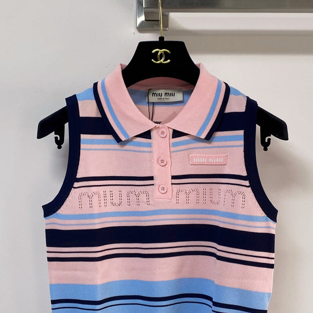 MIUMIU 26S SLEEVELESS KNIT POLO TOP STYLE 1124