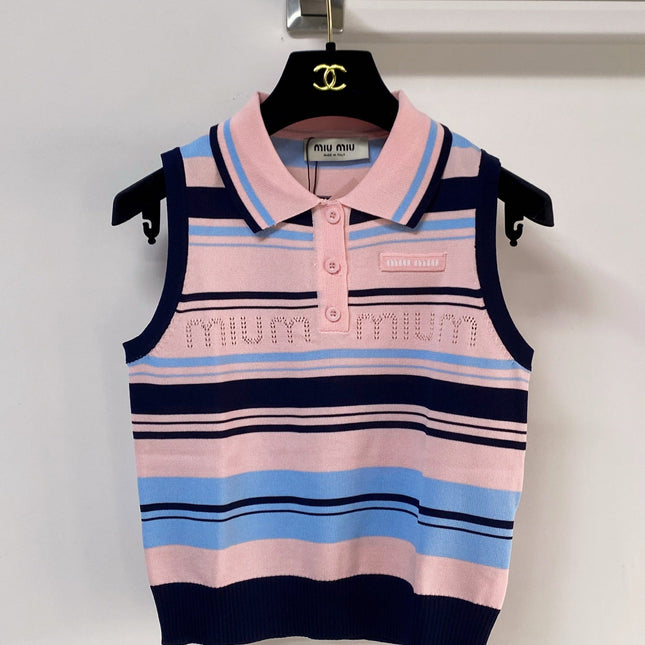 MIUMIU 26S SLEEVELESS KNIT POLO TOP STYLE 1124